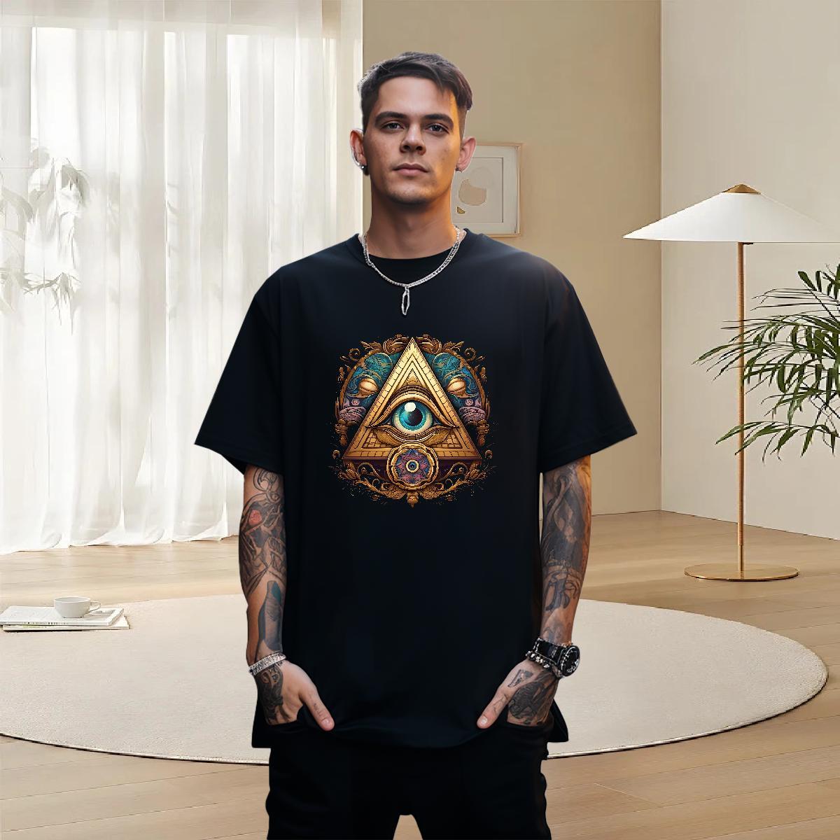 High Quality T Shirt For Man 100% Cotton 230g eye of the devil Outdoor DIY Printed Breathable Soft Tshirts Fashion Tops Shirt