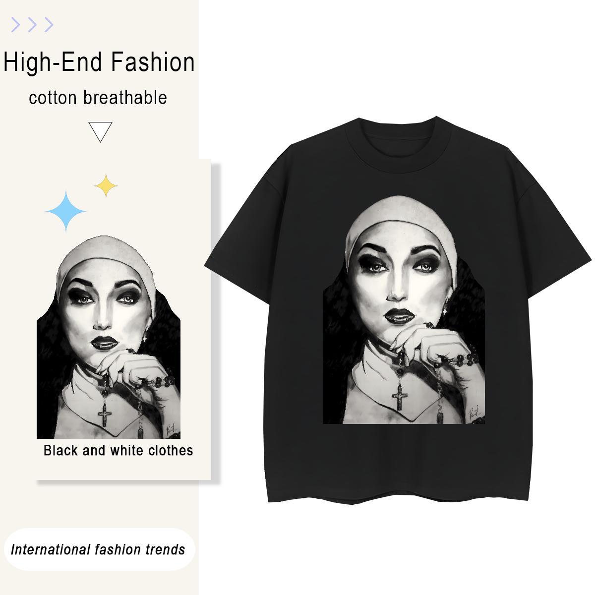 Female Women Tshirts 100% Cotton 230g nun Daily Wear T-Shirts Comfortable Plus Size Cartoon Top Shirts