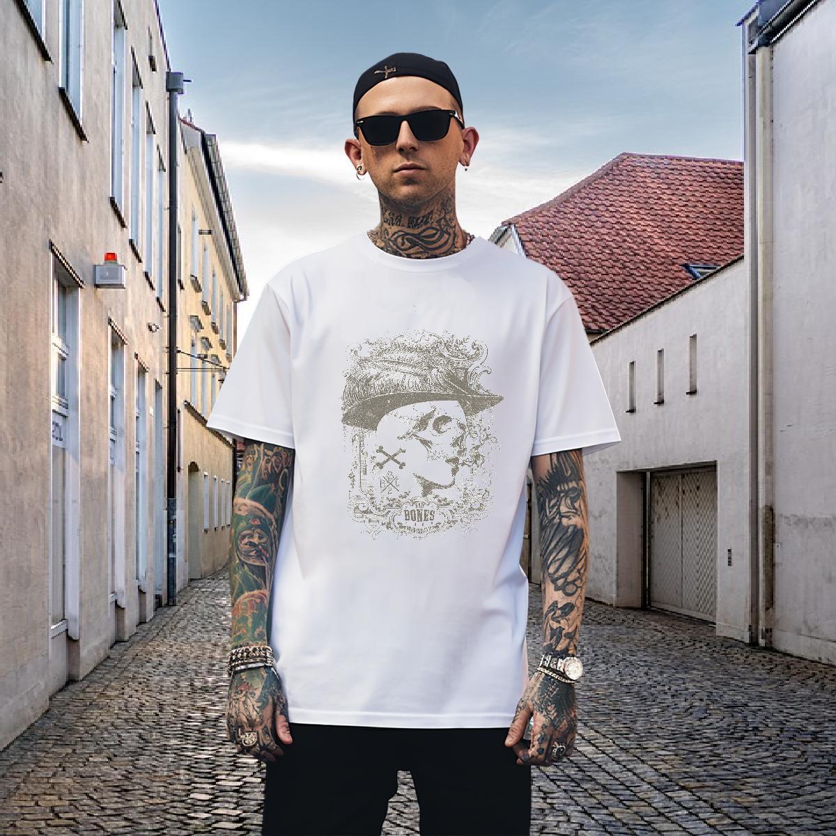 Popular T-Shirts 230g 100% Cotton skull Daily Outfit Oversized 4XL Breathable Soft Men Tees Wholesale Clothes