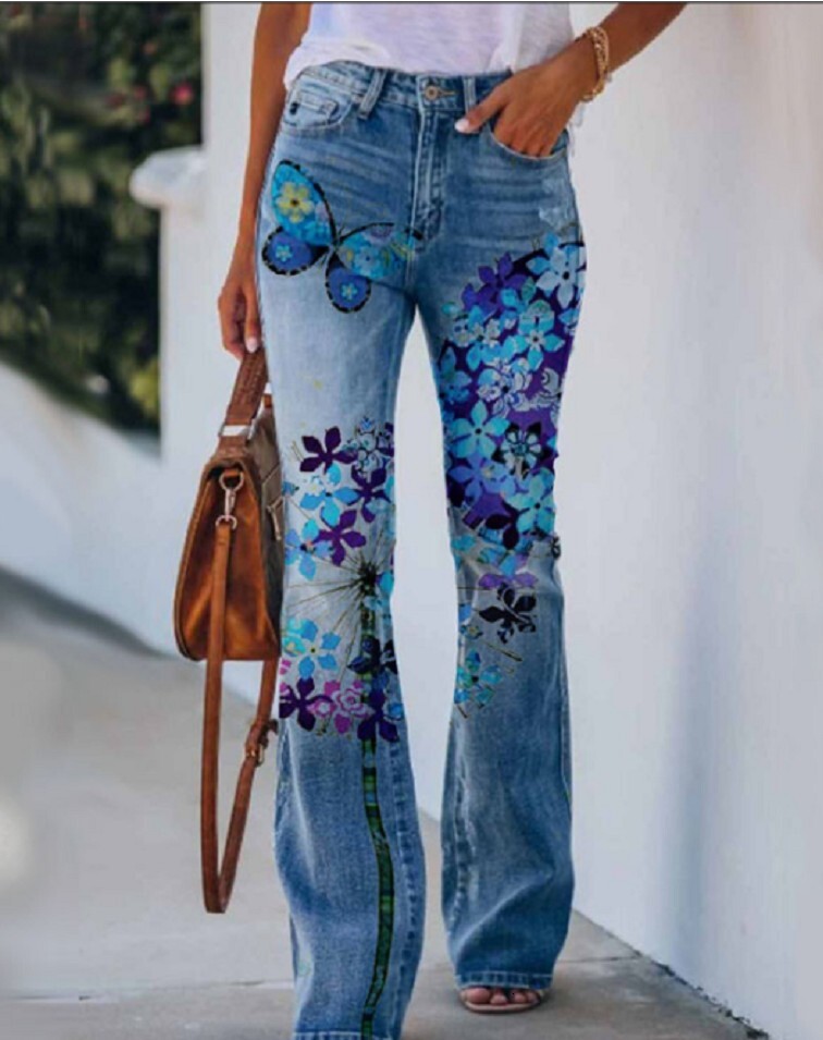 Plus Size Womens Casual Pants Wide Leg Pants Artistic Floral Pattern Pants