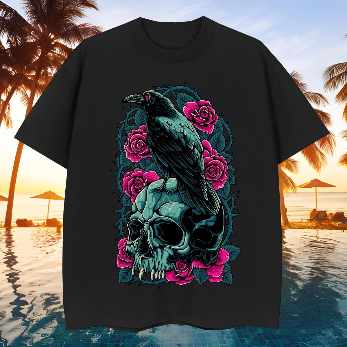 Loose Man T Shirts 100% Cotton 230g skull Anime Printing Street Oversized Breathable Short Sleeve Men Tops Tees Wholesale Tshirts