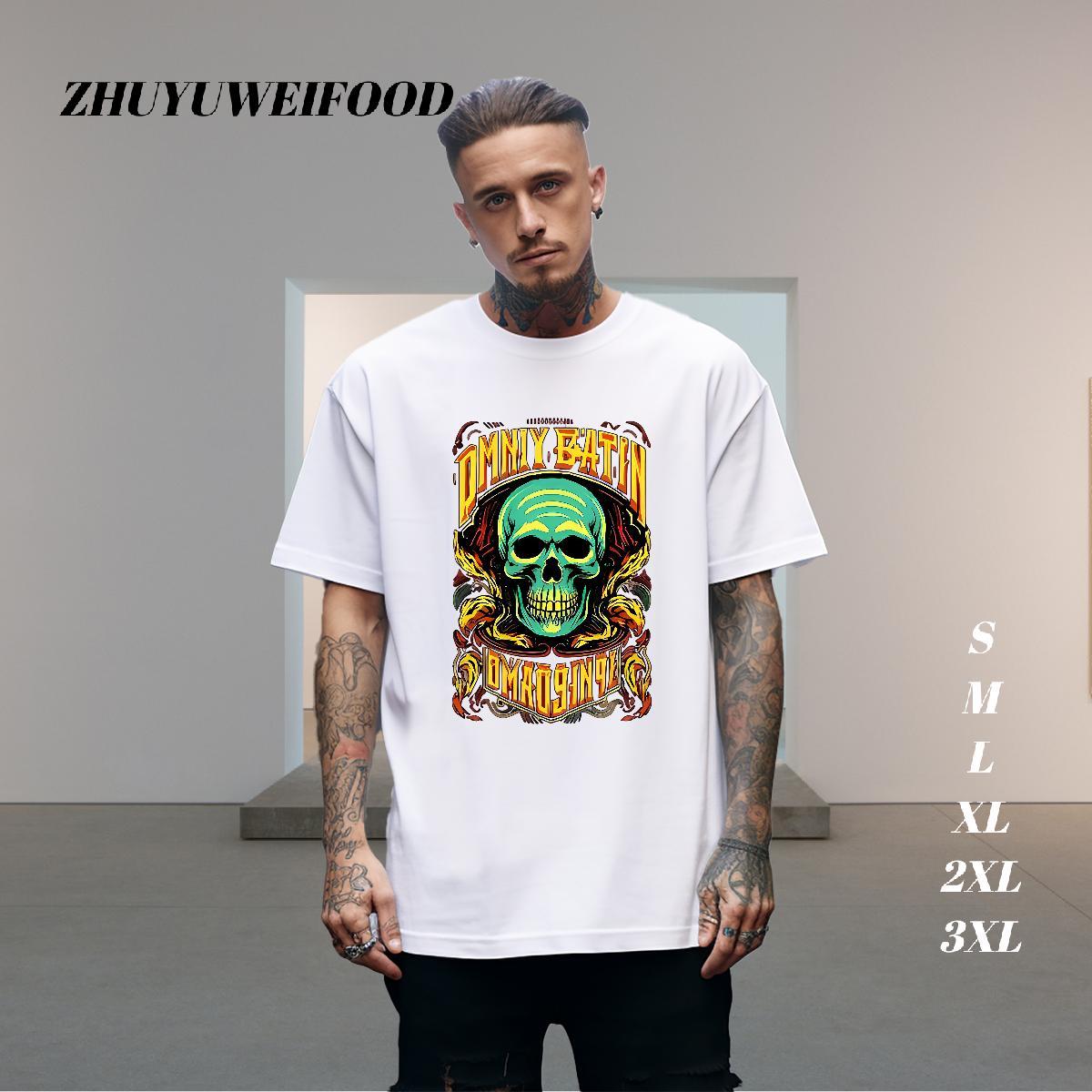 Brand Men T Shirts 100% Cotton 230g skull Anime Printing Street Graphic Breathable Short Sleeve Couples T Shirts Fashion New Clothings