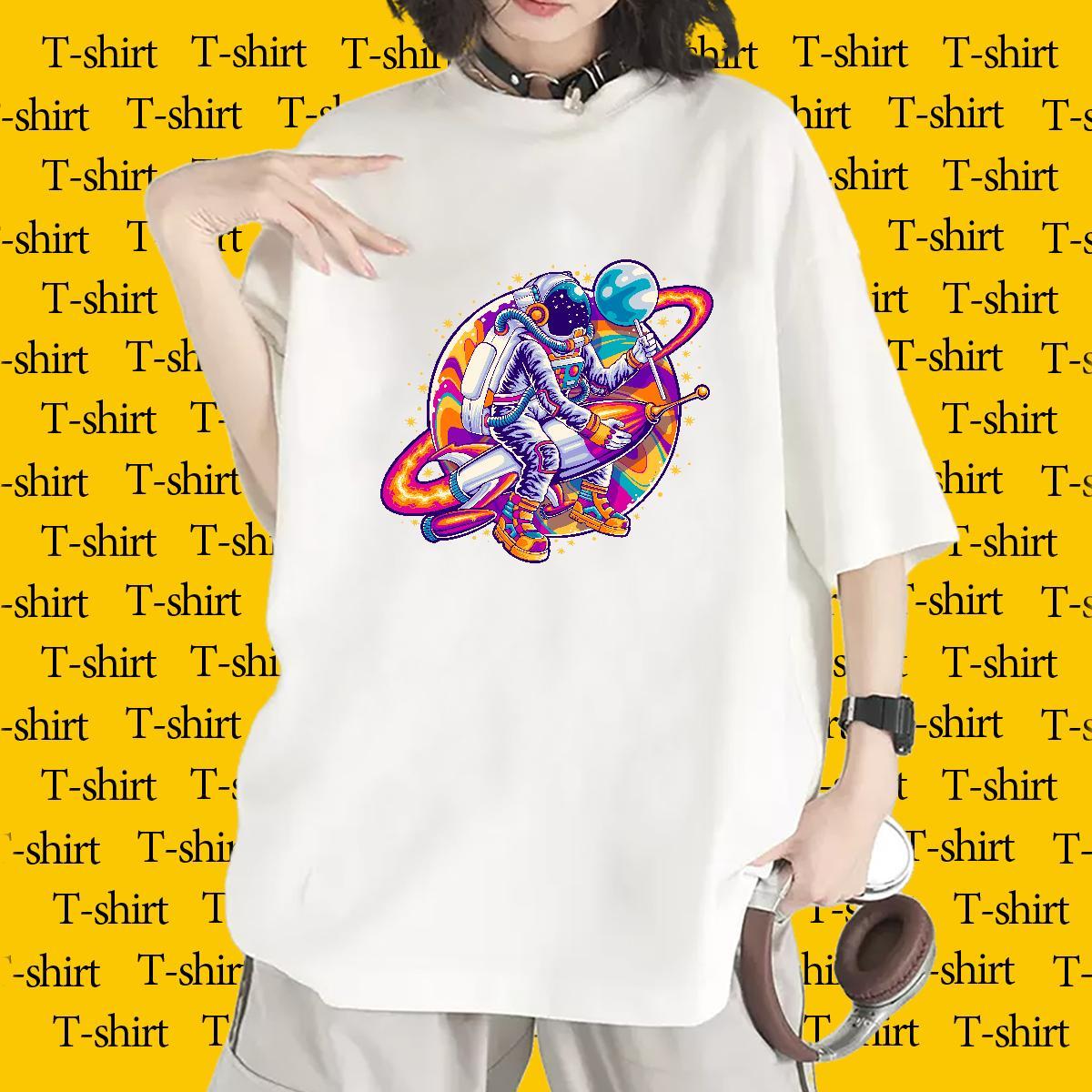 Female Lady T shirt 230g Cotton cosmonaut Sports Street Wear Woman T Shirts Breathable Anime Print Top Tees
