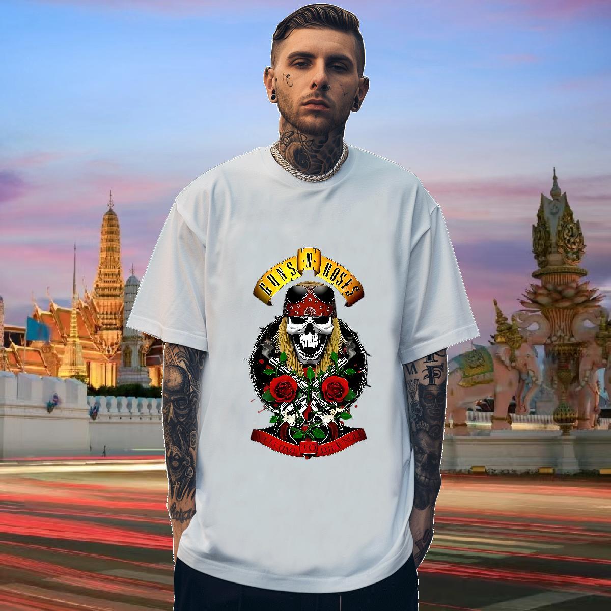 Loose Fit T-Shirts for Men 100% Cotton 230g skull Hip Hop Street White Plus Size Round Neck Short Sleeve Mens Tshirts New Arrival Clothes