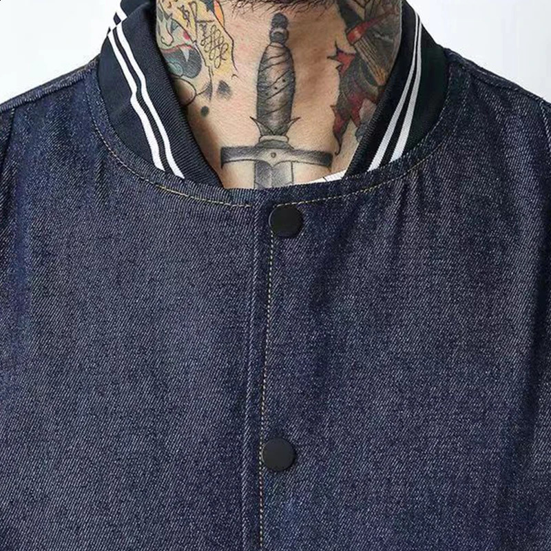 Japanese style mens patch workwear sleeves denim baseball jacket stand collar springsummer casual 240824