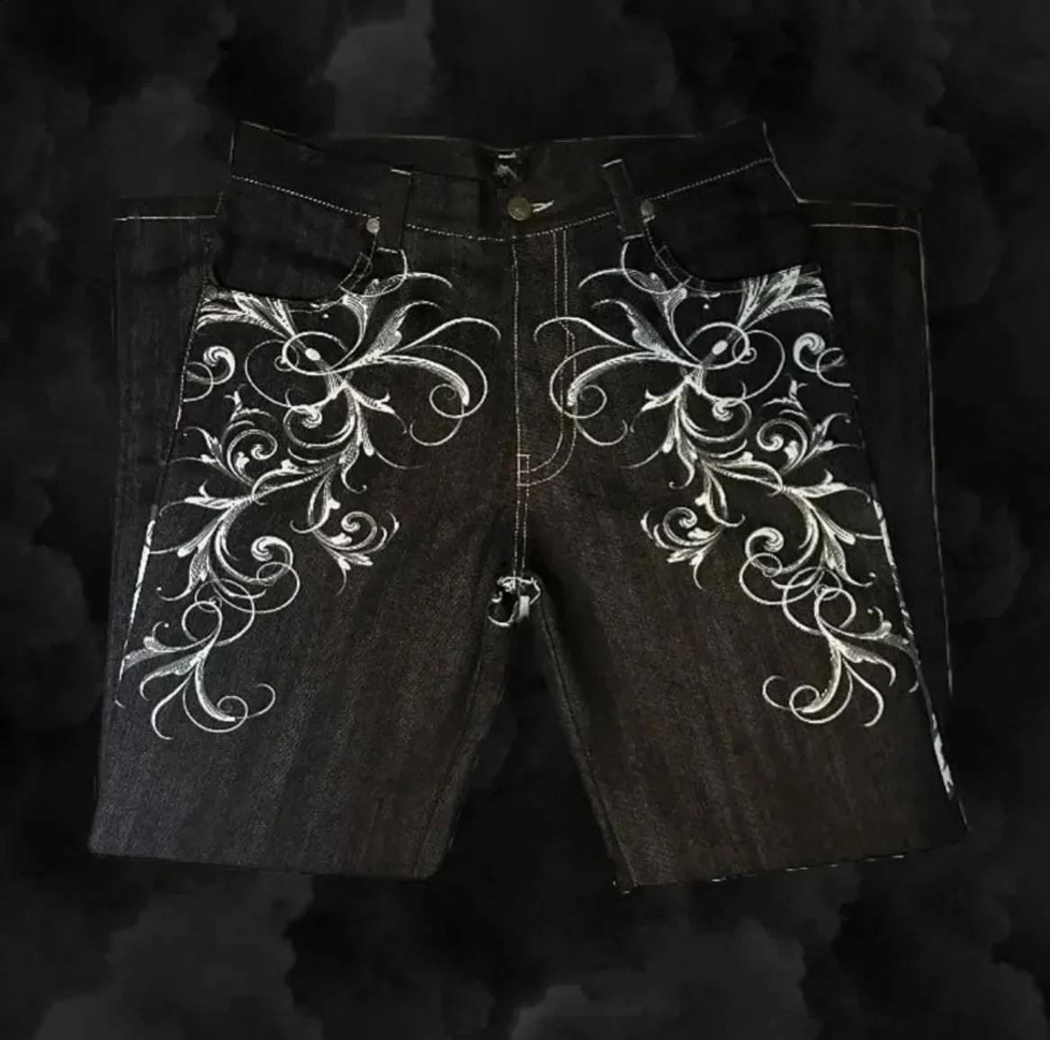 American Fashion Pattern Print Jeans Men Y2K Street Hip Hop Retro Loose Oversized Wide-leg Pants Couple Joker Straight Jeans 240824