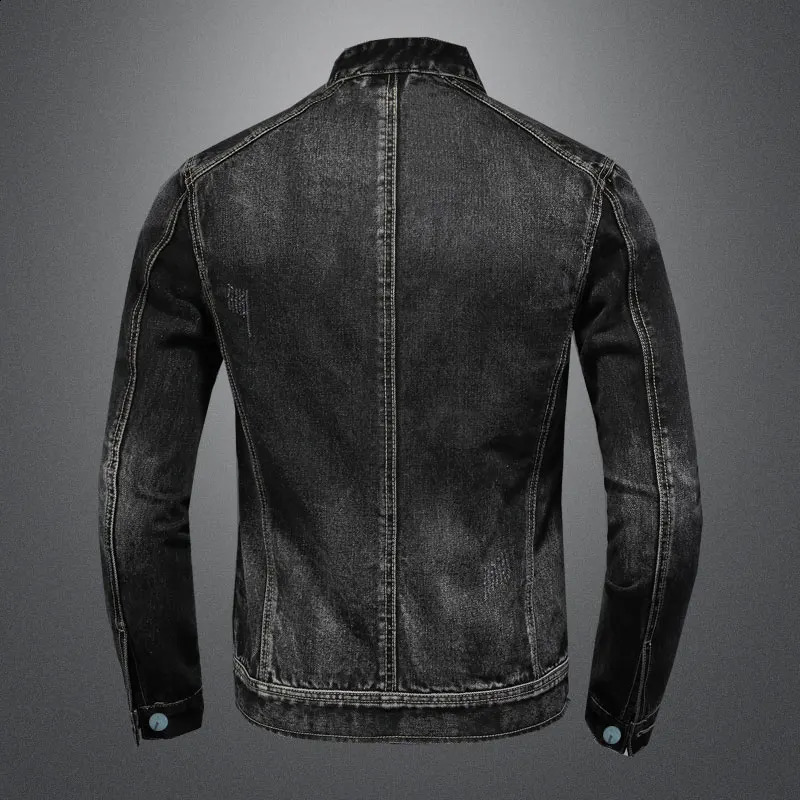 Mens retro stand up collar pilot jacket denim bomber Plus size 5XL slim fit zipper fashionable mens bicycle 240824