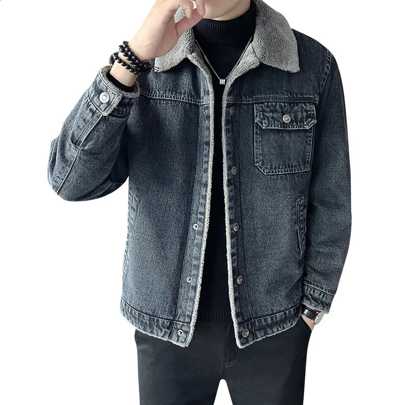Mens denim jacket for autumn and winter mens military thick wool warm bomber army outerwear 5XL 240824