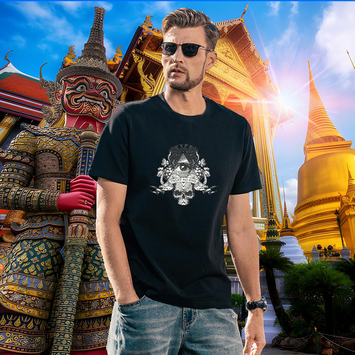 High Quality Man T Shirts 100% Cotton 230g skull Casual Cartoon Print Pure Cotton Men Tops Tees DIY Wear