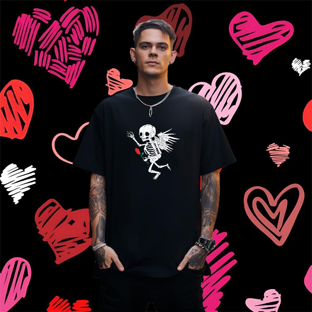 TOP Quality T shirt 100% Cotton 230g skull Spring Summer Oversized O Neck Short Sleeves Men Clothes T-Shirt Fashion Polos