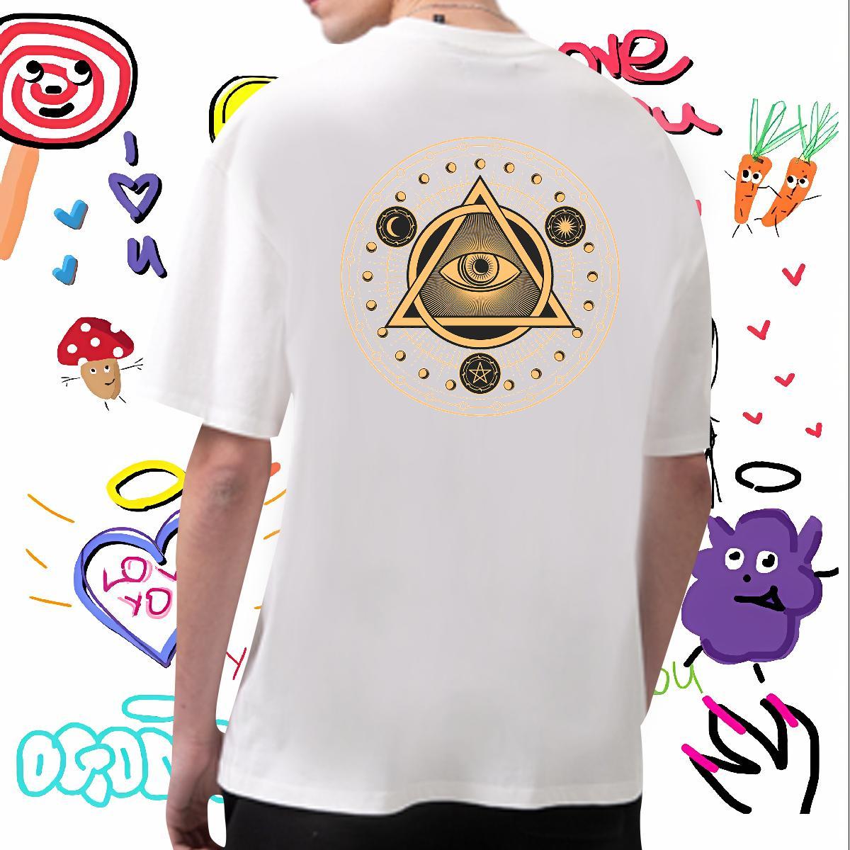 Loose Mens T Shirts 230g 100% Cotton eyes High Street Hip Hop Cartoon Print Pure Cotton Men Clothes T-Shirt Custom Tshirts