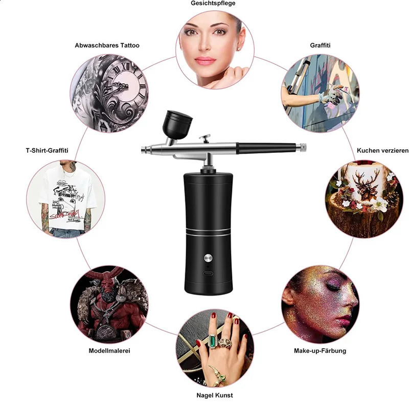 Wireless spray gun with compressor kit mini portable cordless personal spray art painting tattoo cake makeup beautiful model air 240823