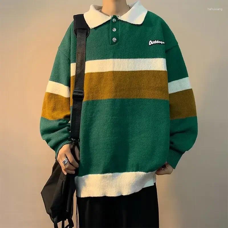 Men's Autumn/Winter Striped Sweater: Vintage Polo Neck Pullover