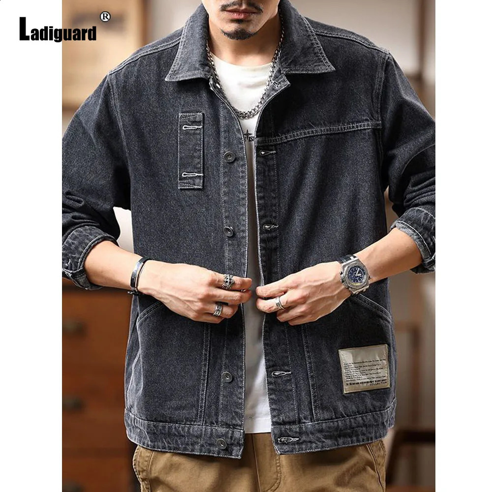 Mens standing pocket Demin casual retro jacket Plus size 7XL mens basic denim Harajuku fashion 240824