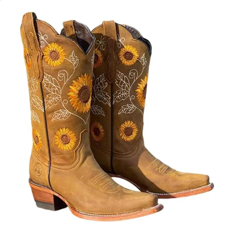 Womens denim boots with floral embroidery vintage denim boots equestrian knight high boots square toes vintage horseback riding gifts 240823