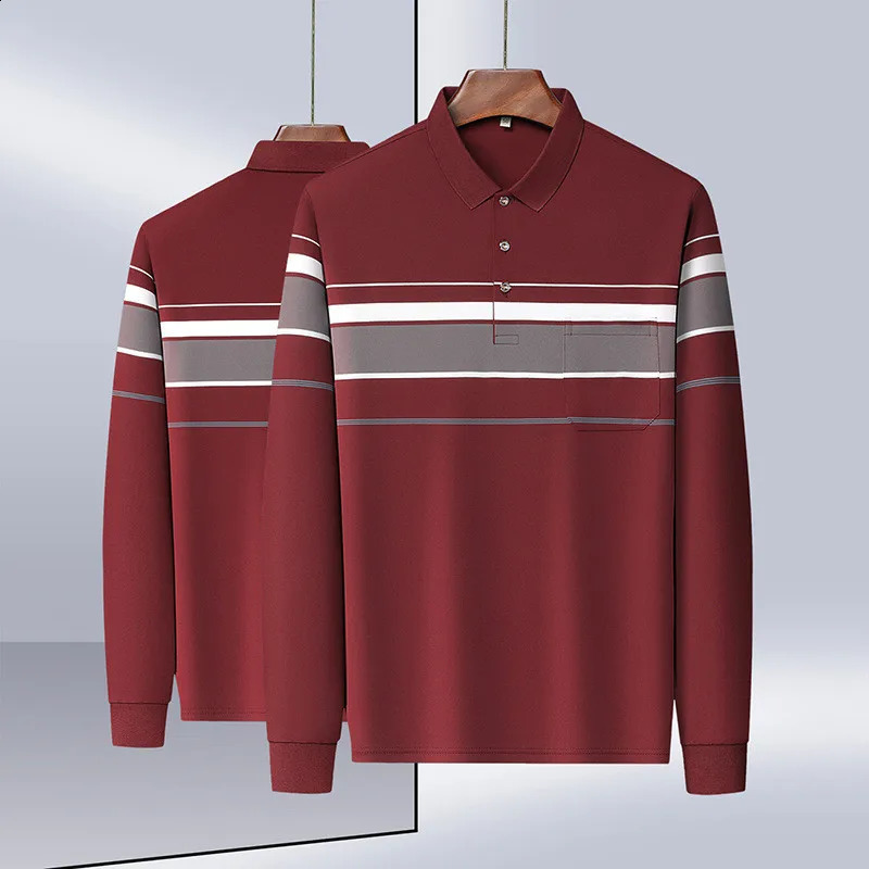 Autumn Cotton Polo Shirt Men Long Sleeve Striped Men Clothing Loose Fit Casual Golf Shirt Korean Business T-shirts 240824