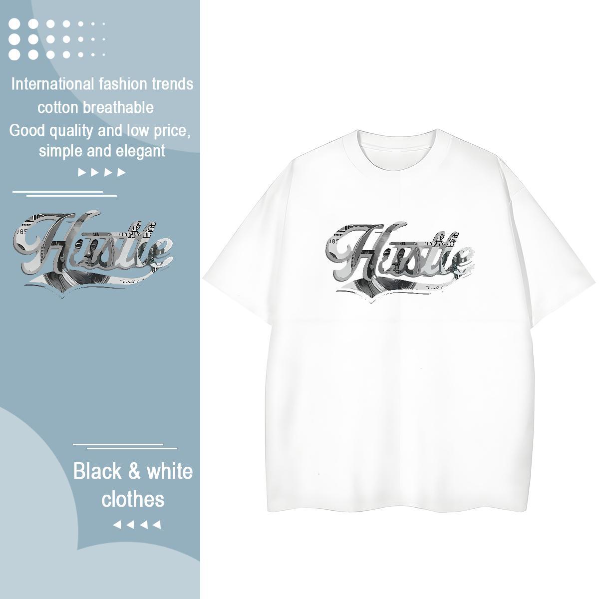 Loose fit Womens Tshirts 230g Cotton letter Outdoor T-Shirts Breathable Crew Neck Cartoon Printing L-4XL Wear