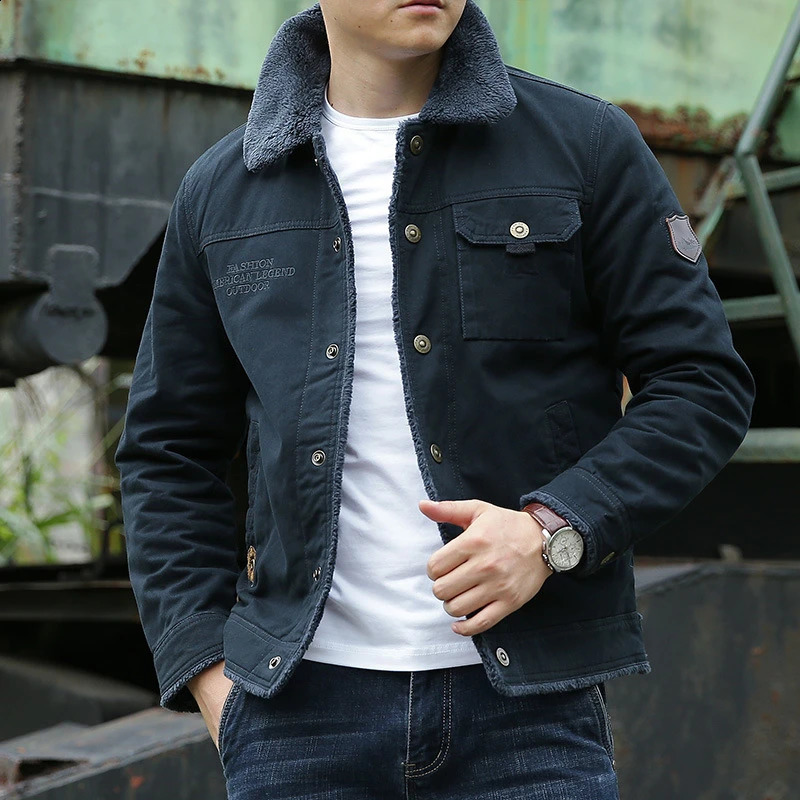 casual denim cotton jacket mens autumn and winter loose vertical collar zipper button wool Chaquetas Hombre 240824