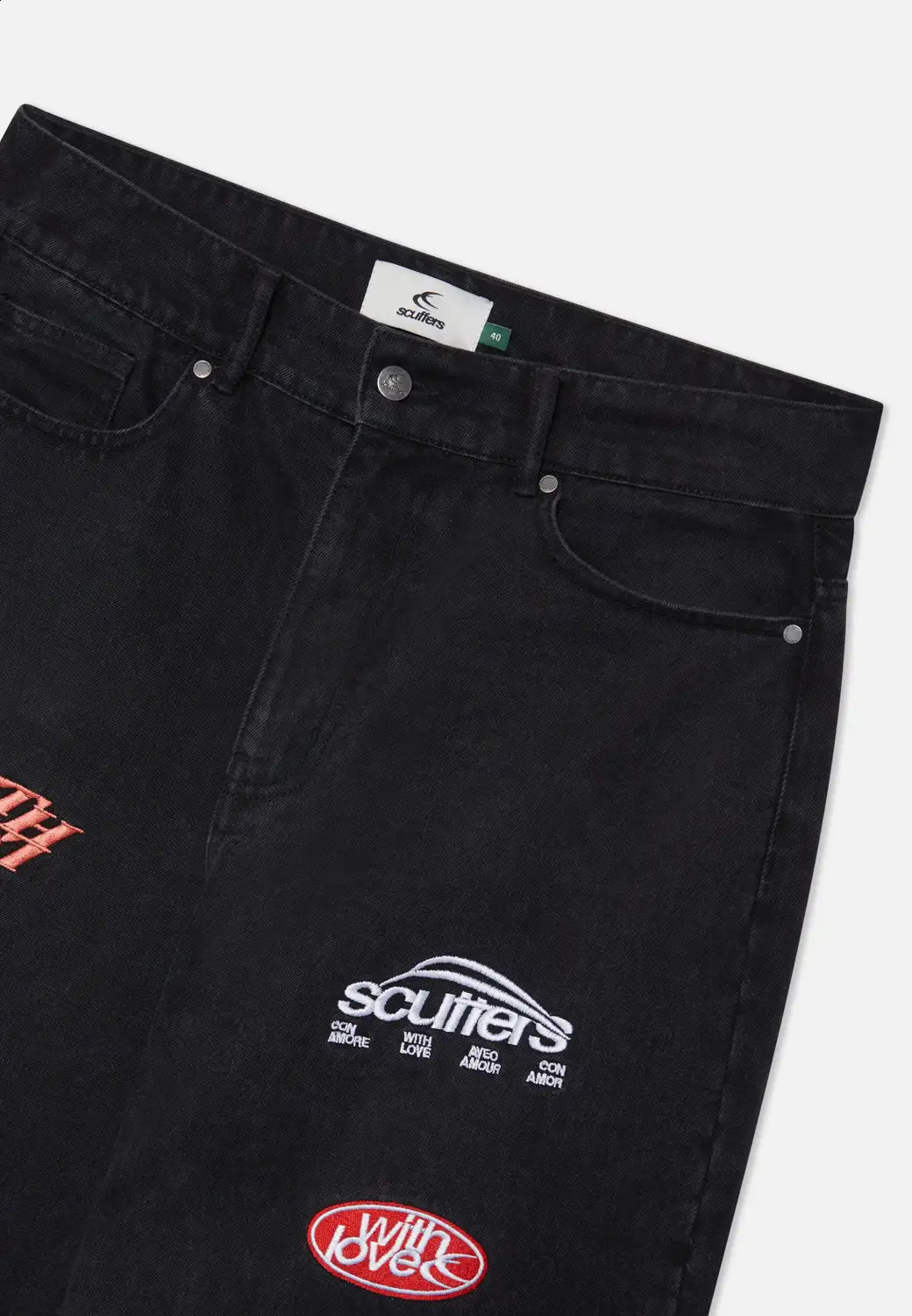Hiphop cargo jeans embroidery baggy y2k skateboard pants men black jeans harajuku high waist wide leg jeans straight leg pants 240824