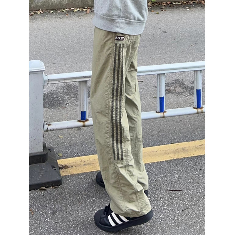 Korean Style Striped Pants Mens Summer New Quick Drying Work Pants Straight Leg Sports Casual Long Pants