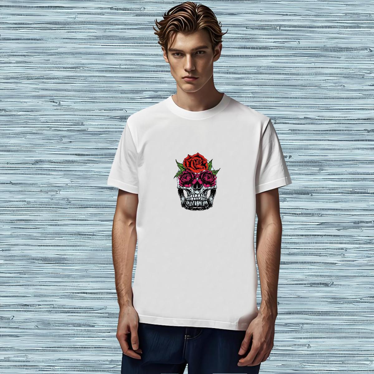 Popular T-Shirts 230g Cotton skull Daily Wear Black White Short Sleeve O-Neck Tshirts Classic Casual Tee Shirt
