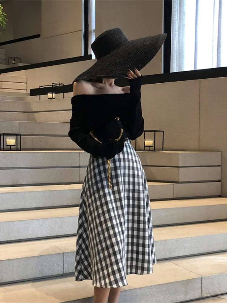 OCEANLOVE Slash Neck Solid Women Sweaters Korean Fashion Vintage Autumn Winter Pullovers Elegant Off Shoulder Slim Pull Femme 240824