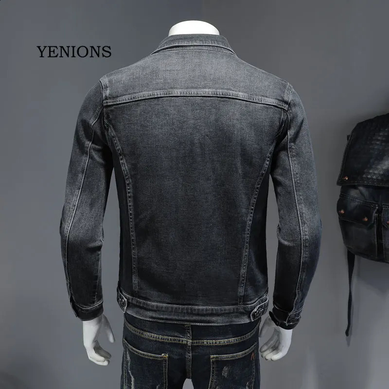 Mens denim jacket blue gray cotton swivel collar long sleeves ultrathin clothes motorcycle jeans mens 240824