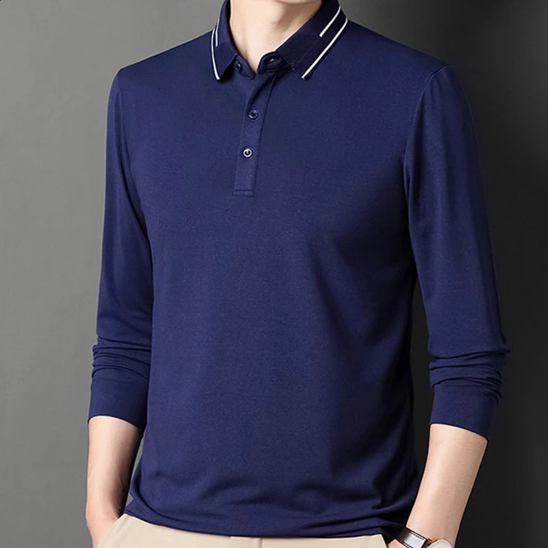Mens Solid Long Sleeve T-shirt Polo Spring Autumn Casual Loose Bottom Casual Business Clothing Fashion Button Shirts 240824