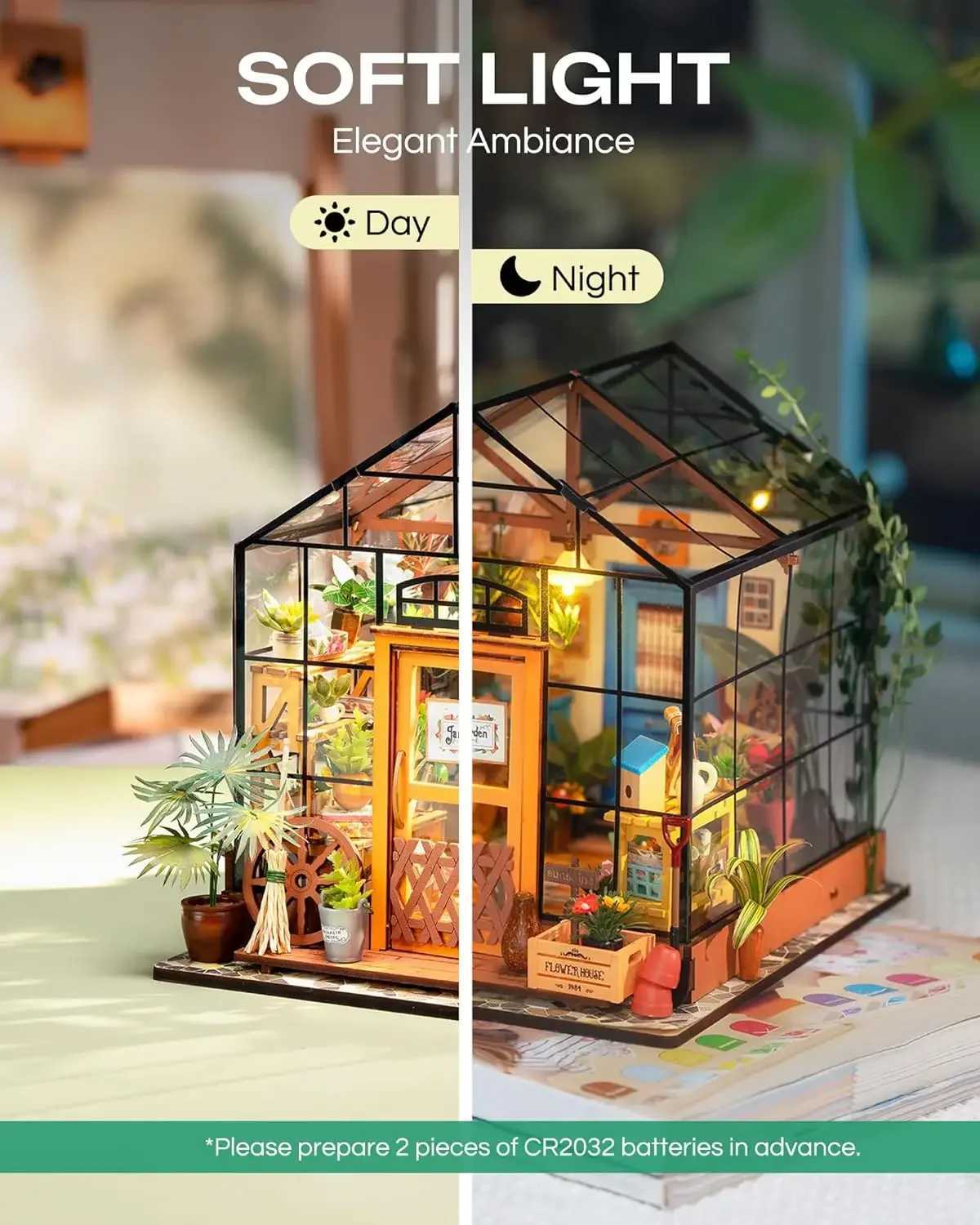 Robotime Rolife DIY Wooden Miniature Dollhouse Greenhouse Handmade Doll House Kitchen With Furniture Toys For Children Lady Gift M240824
