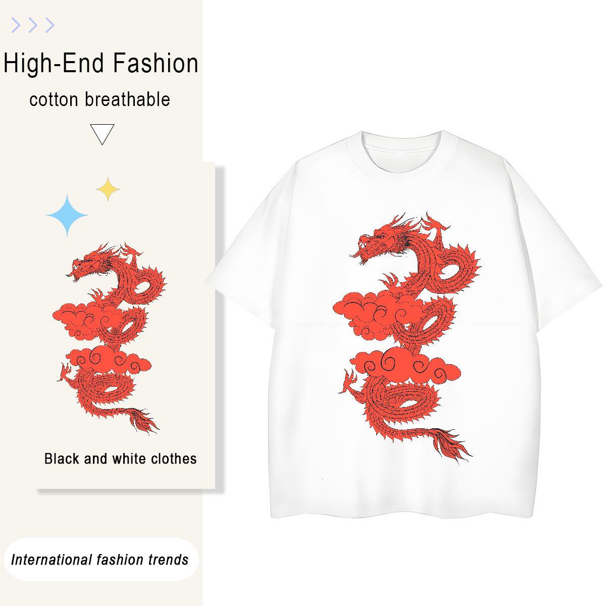 Classic T-Shirts for Men 230g Cotton dragon Street wear Hip Hop Custom Cartoon Short Sleeve O-Neck Tshirt for Man Woman Brand Polos