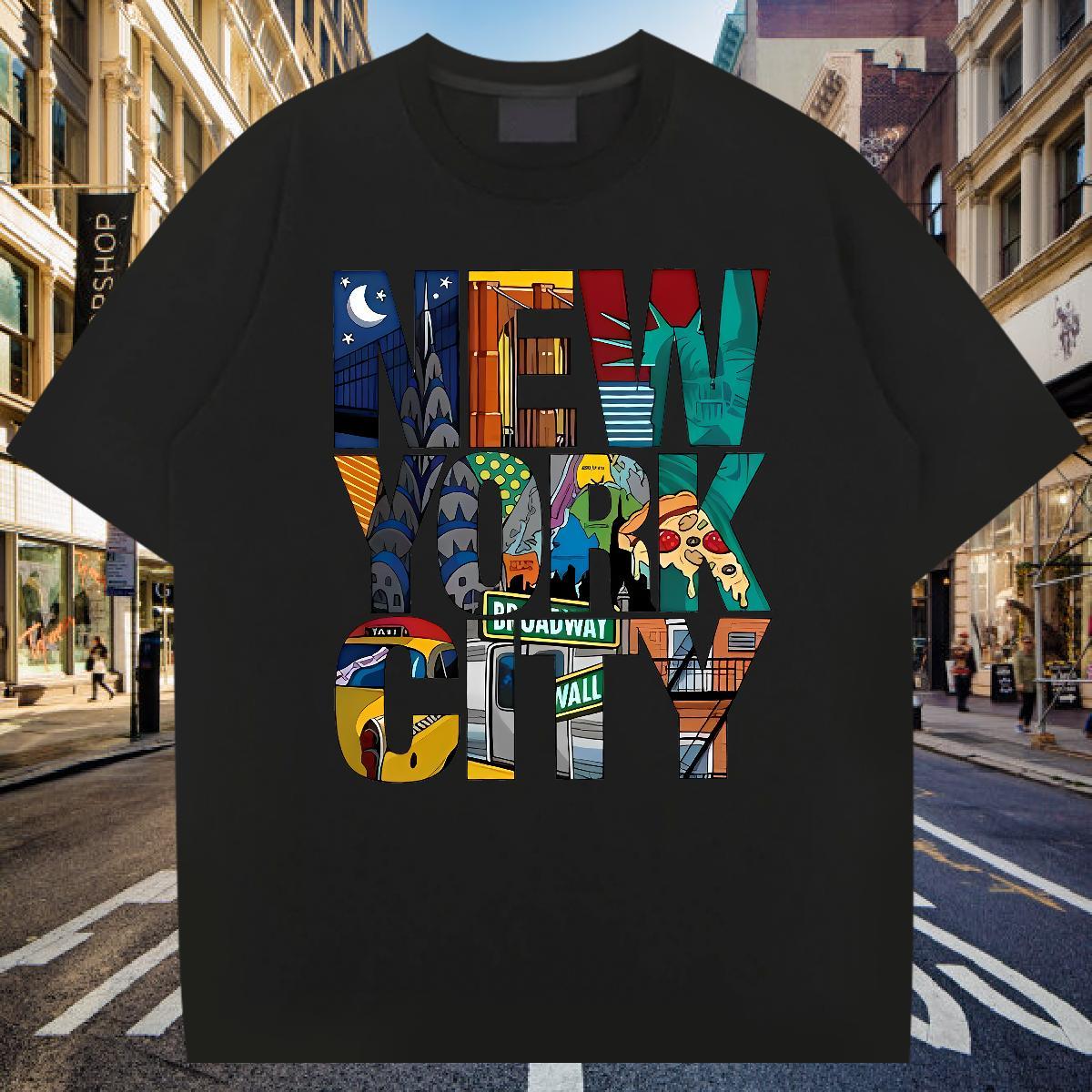 Loose Fit T-Shirts 230g Pure Cotton New York Sport Oversized 4XL Breathable Soft Mens Tshirts Fashion Tee Shirt