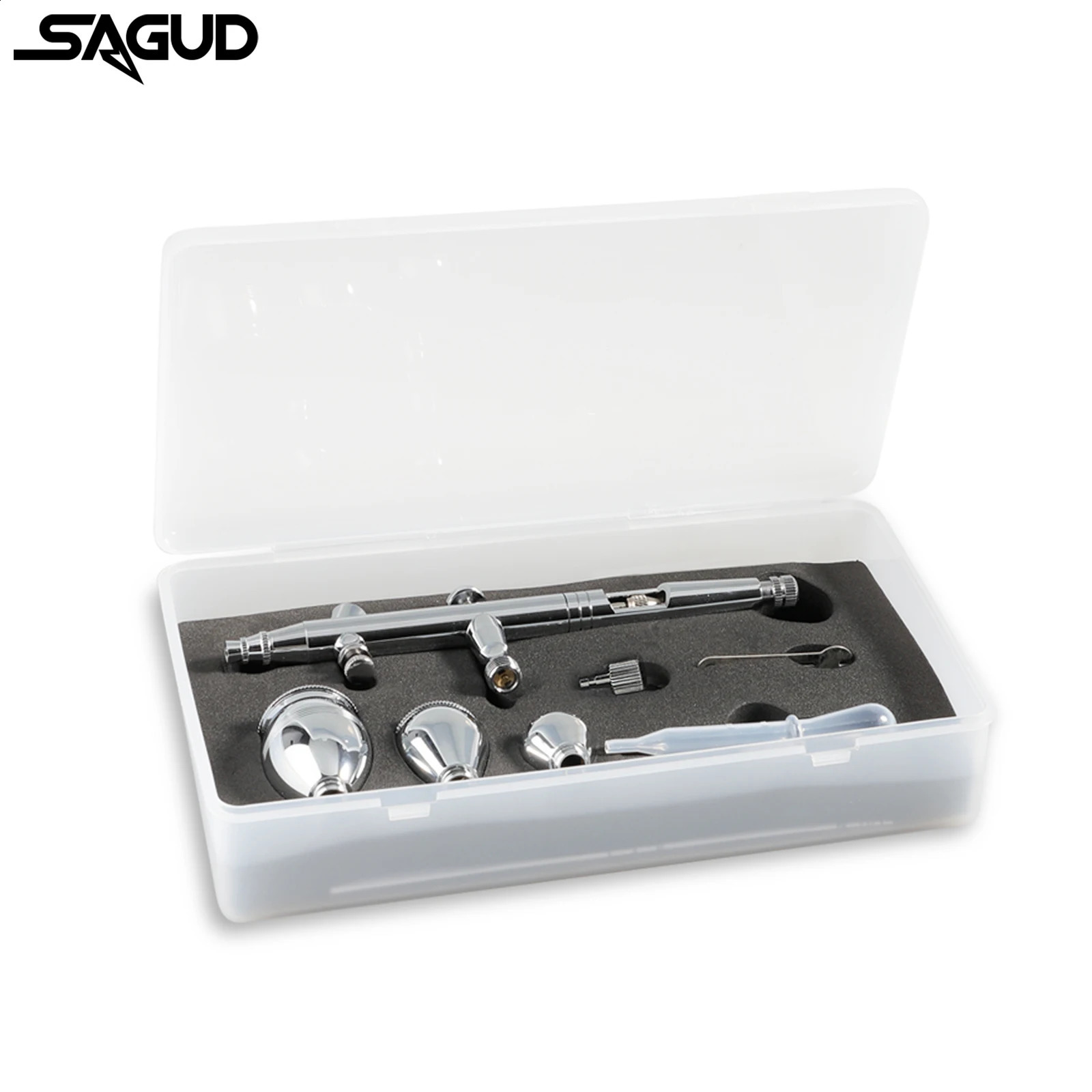 SAGUD double action spray gun kit 0.m air brush with 2/5/13CC spray cup and wrench dropper tool for cake tattoo nail painting 240823