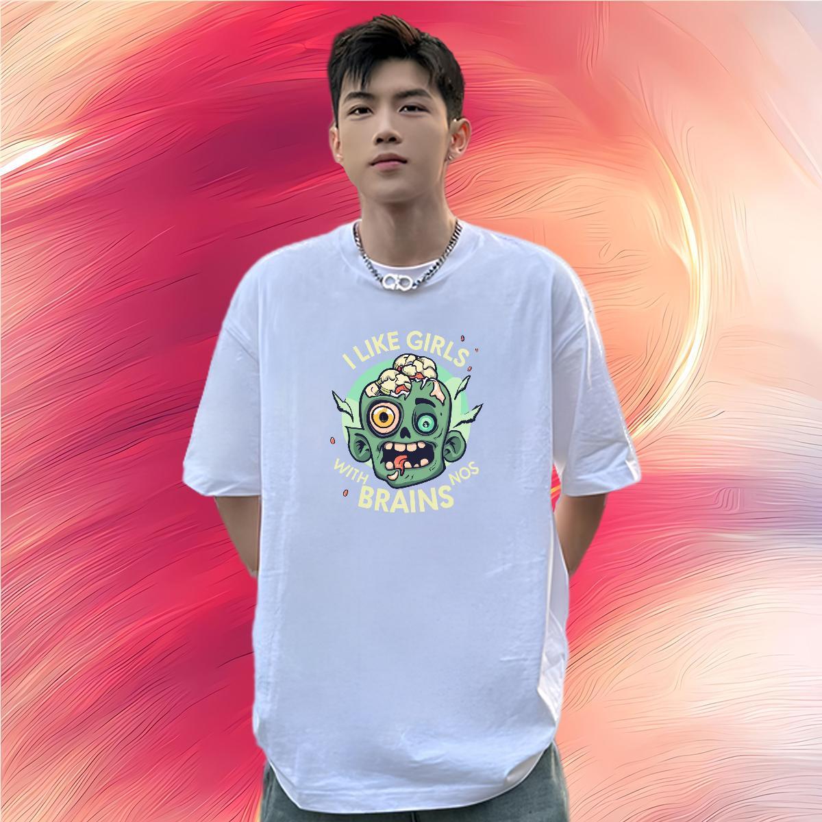 Cool T-Shirts 230g Cotton skull Daily Outfit Anime Round Neck Short Sleeve Couples T Shirts New Tee Shirt