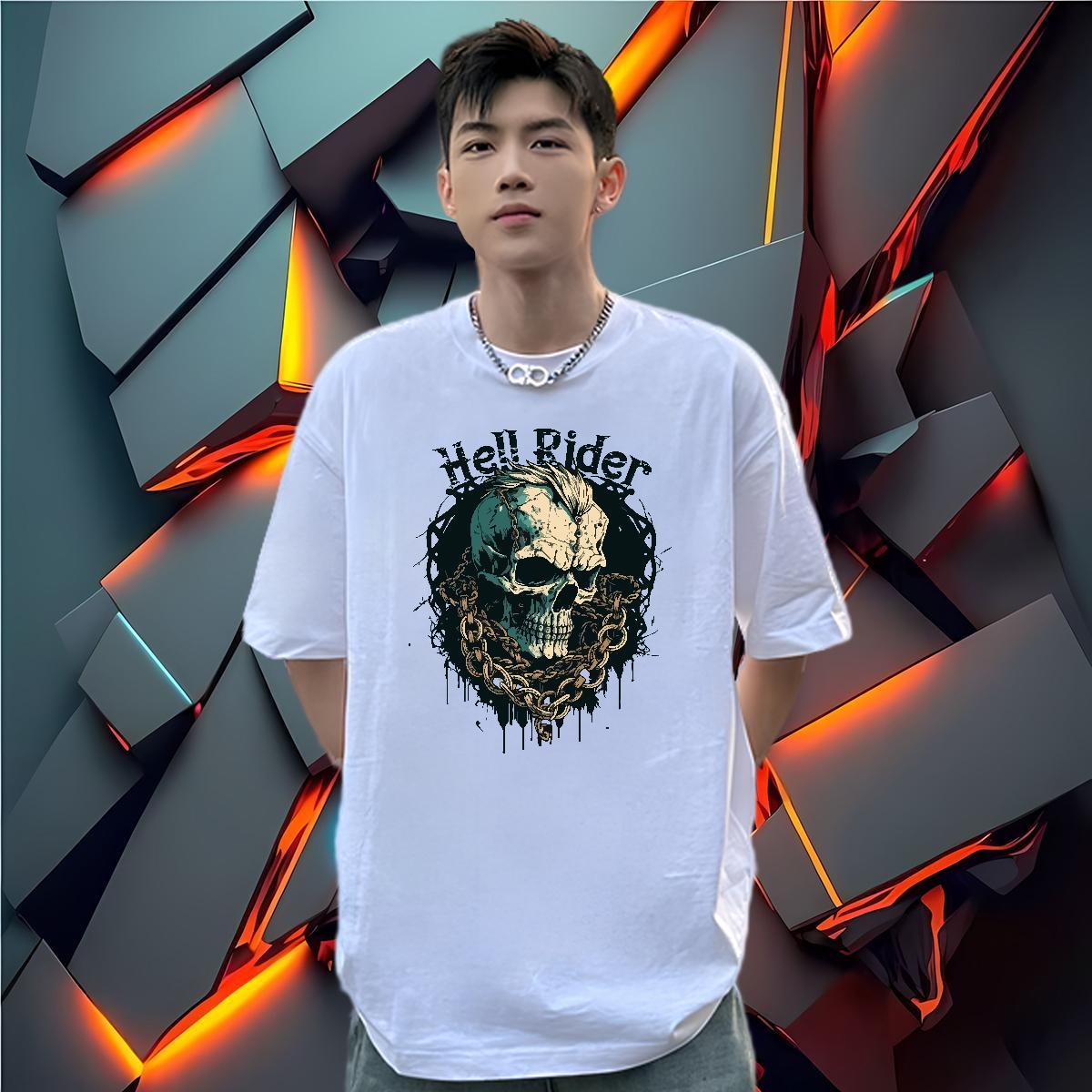 Unisex Man T Shirts 100% Cotton 230g skull Daily Outfit Oversized 3XL 4XL Breathable Crew Neck Couples T Shirts Fashion New Top Tees