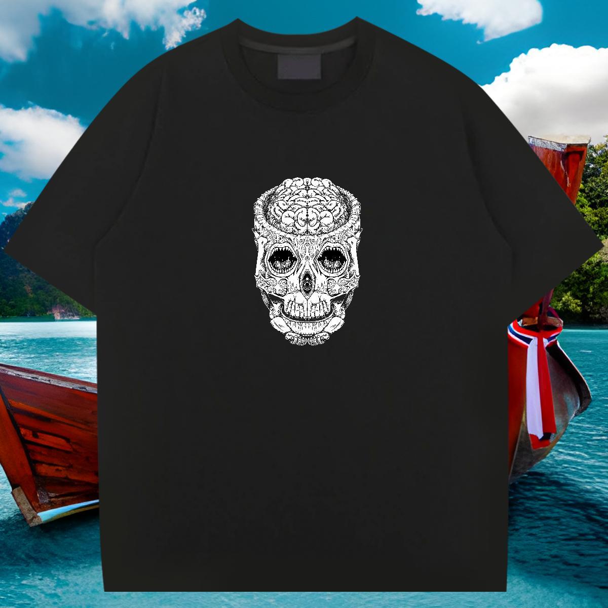 Free Shipping Men T Shirts 230g Cotton skull Street Wear Cartoon Printing L-4XL Round Neck Short Sleeve Men Tshirts Designer Fashion Tee Shirt