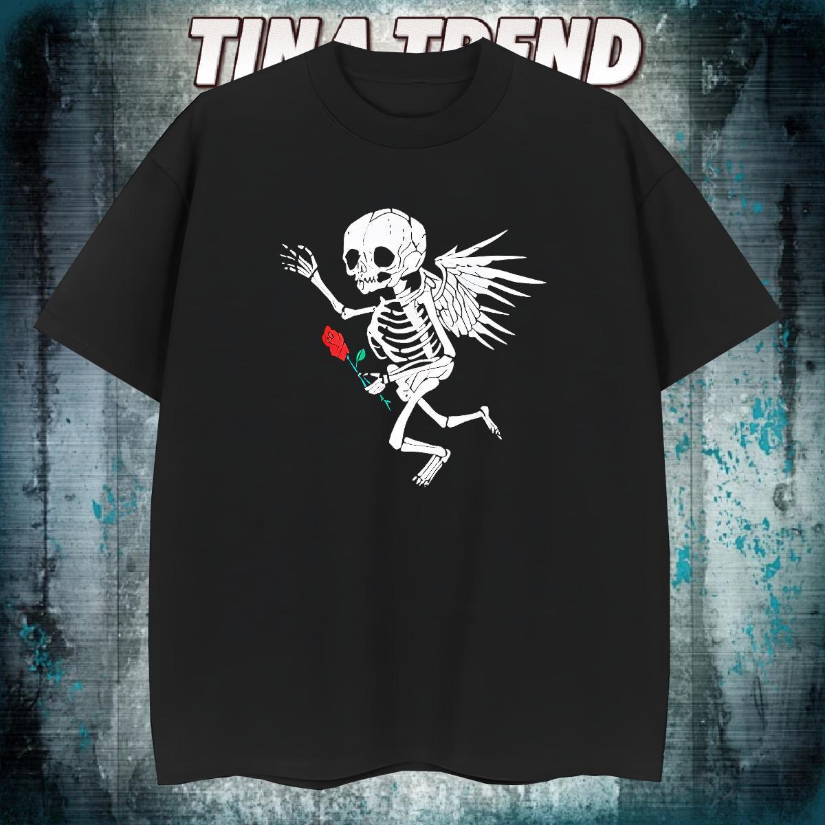 Classic Mens T Shirts 230g Cotton skull Casual Beach Cartoon Printing L-4XL Pure Cotton Tshirts Fashion New Tees