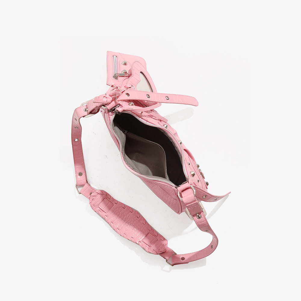 Fashionable motorcycle bag underarm bag rivet tassel high-end pleated bag single shoulder bag