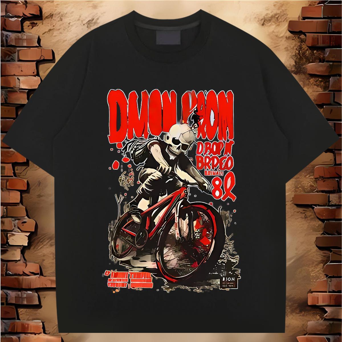 Loose T-Shirts for Men 230g Pure Cotton skull Street Anime Round Neck Short Sleeve Tshirt for Man Woman 2024 Tops