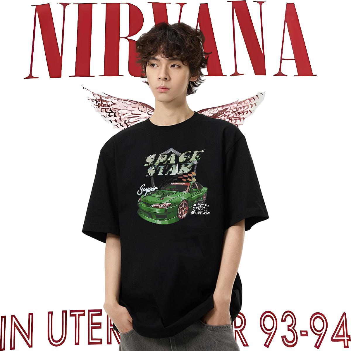 Wholesale Mens Tshirts green car High Street Hip Hop 230g Pure Cotton Clothings Breathable Short Sleeve Free Shipping Men T Shirts Anime