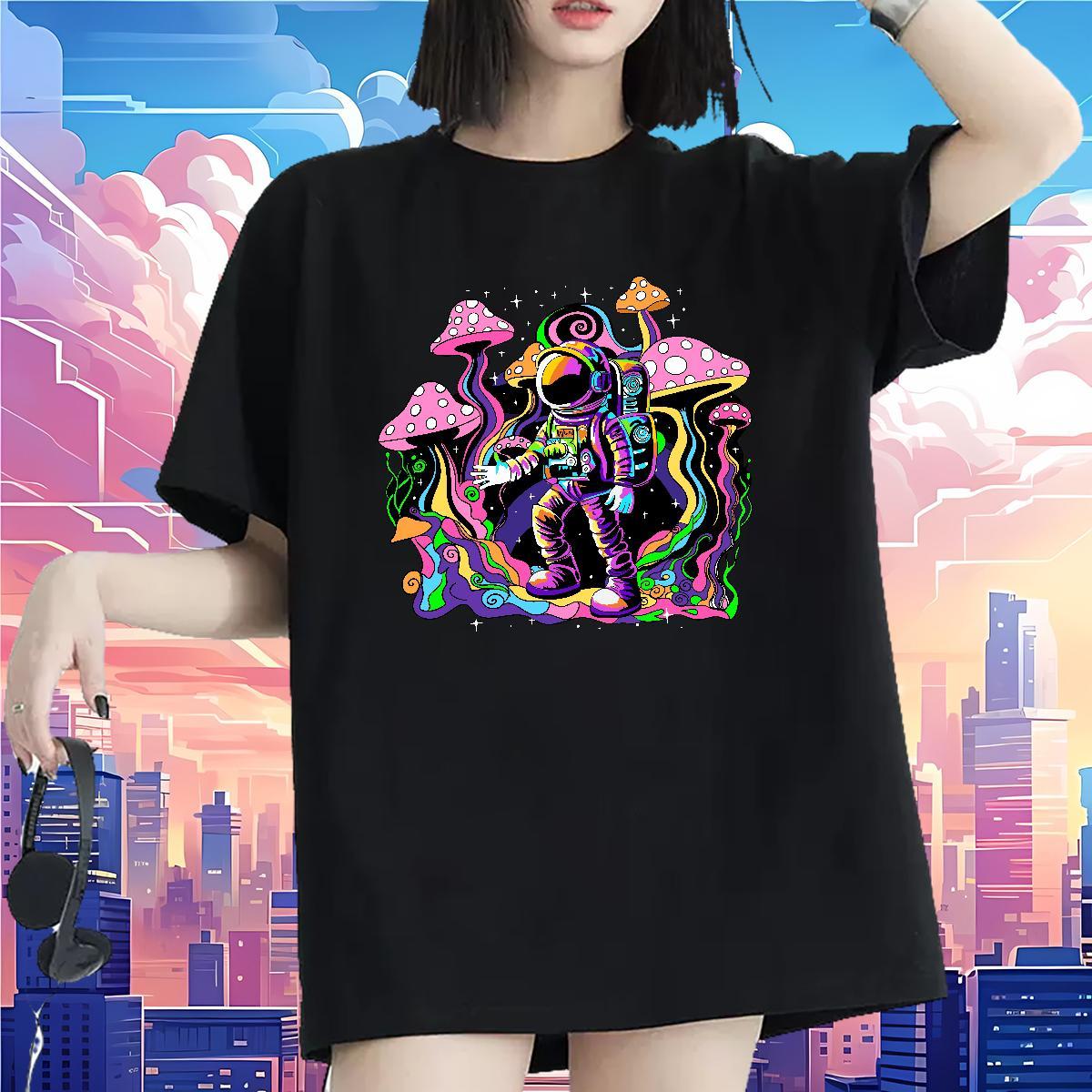 Wholesale Womens Tshirts 230g Pure Cotton planet Casual Daily Wear Woman T Shirts Breathable Short Sleeve Custom Printed Clothes