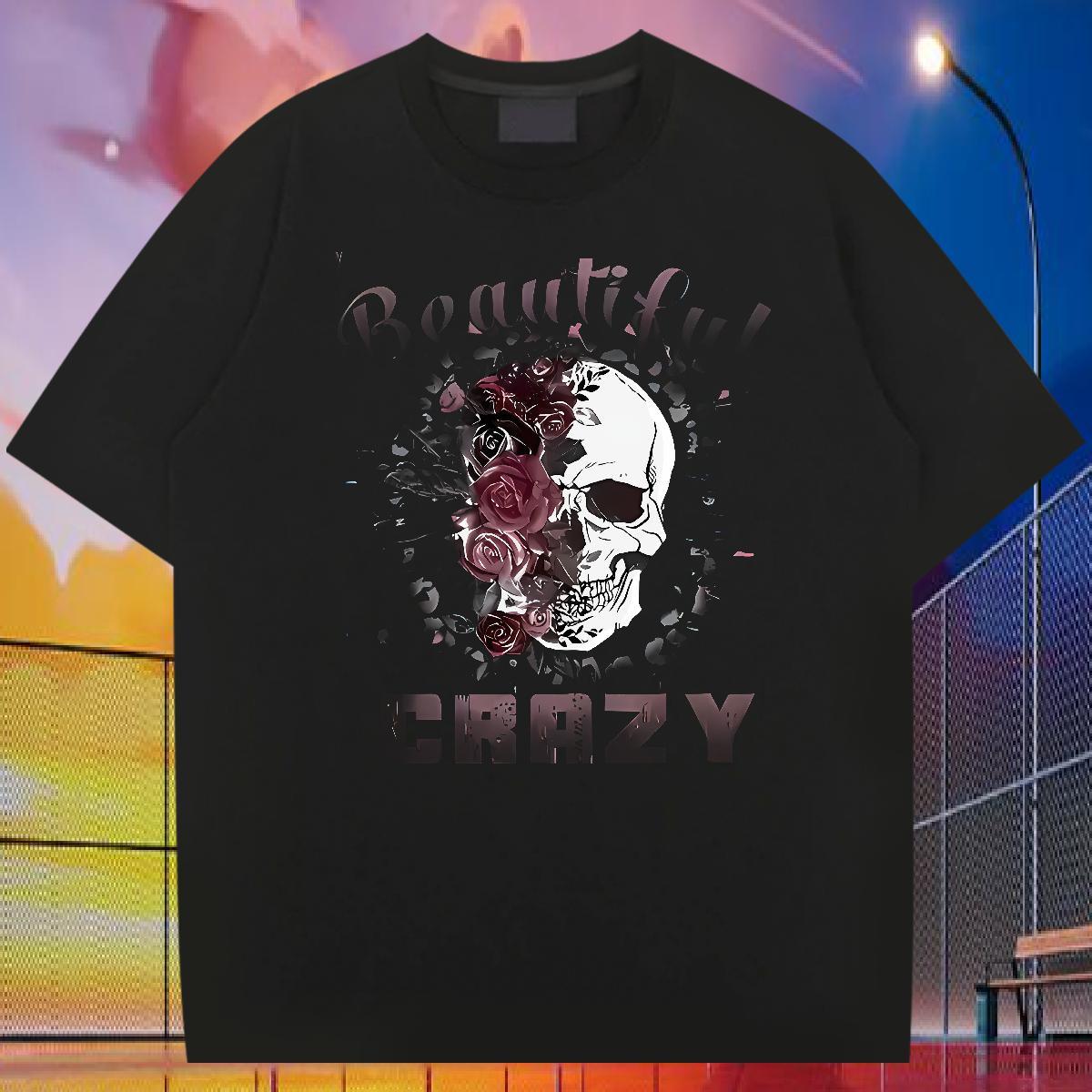 Classic T-Shirts for Men 230g 100% Cotton skull Daily Outfit Oversized 3XL 4XL Breathable Crew Neck Couples T Shirts New Arrival Tops