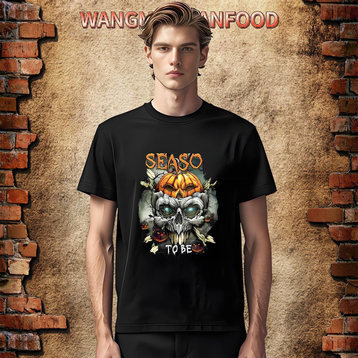 Loose Fit T-Shirts for Men 230g Pure Cotton skull Casual Beach Floral Print Short Sleeve O-Neck Tshirts Fashion New Tops Shirt