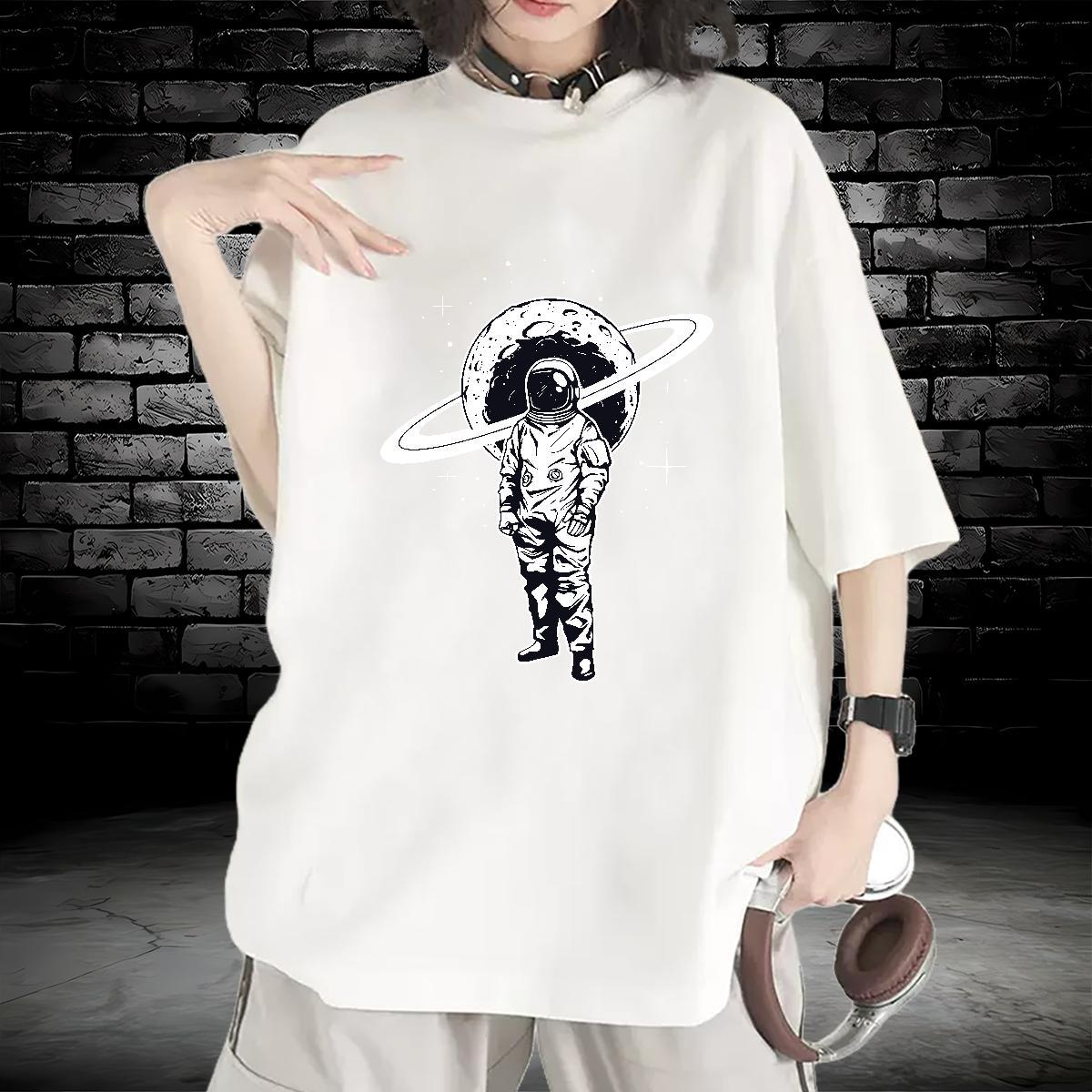 Nice Couples T Shirts 230g Pure Cotton cosmonaut Casual Sport T shirt Crew Neck Breathable Anime Clothes