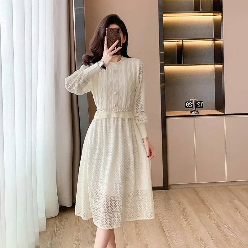 Elegant Knit Tweed Style Slimming Dress For Women Autumn/winter Slim Fit Tweed Patchwork Dresses 240824
