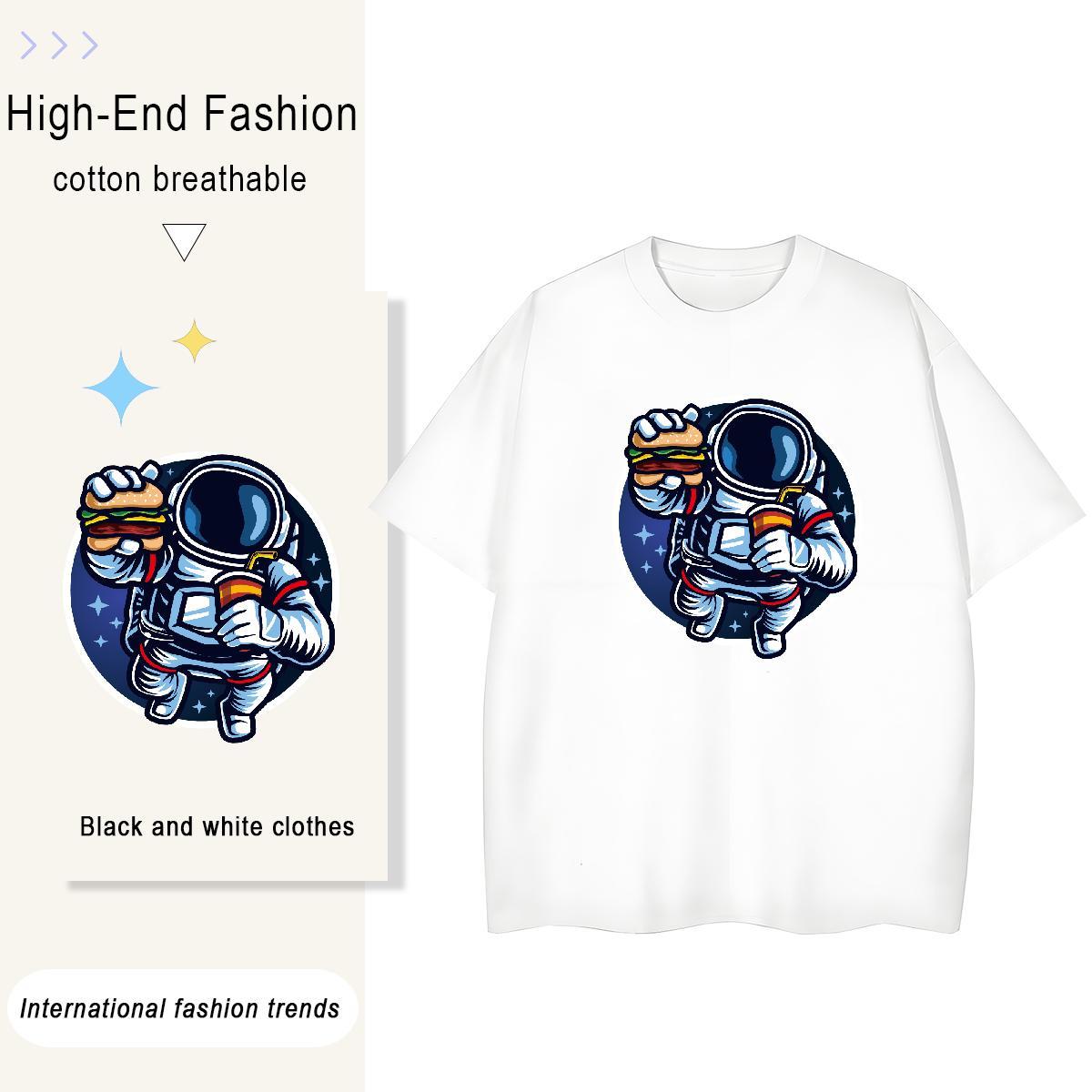 5A Women Tees 230g 100% Cotton cosmonaut Street Women T Shirts Breathable Short Sleeve Cartoon Print Tops Tees
