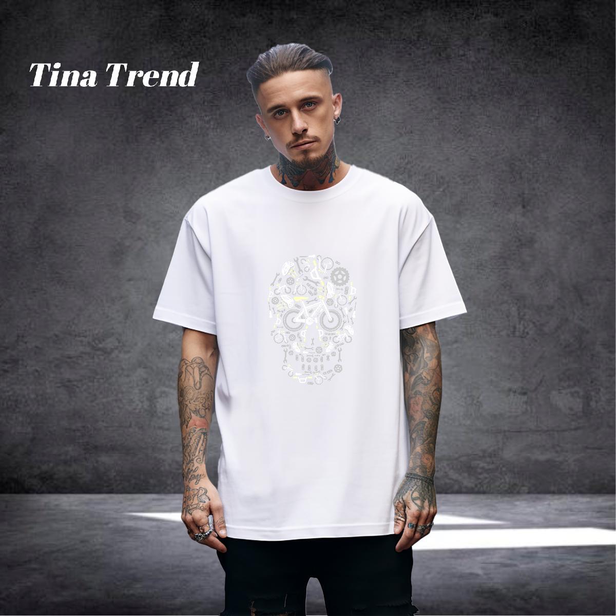 High Quality T-Shirts for Men 230g Pure Cotton skull Home Outdoor Black White Crew Neck Couples T Shirts Fashion Designer Tees Shirts
