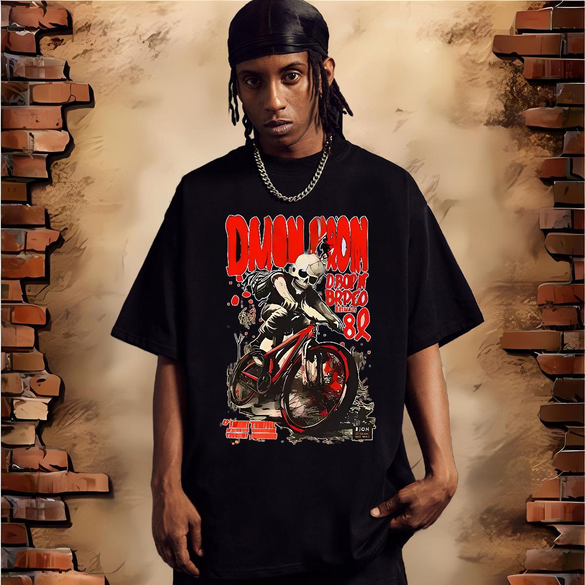 Loose T-Shirts for Men 230g Pure Cotton skull Street Anime Round Neck Short Sleeve Tshirt for Man Woman 2024 Tops