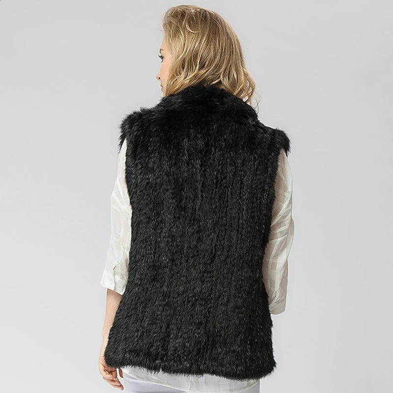 VT802 16 color womens real rabbit fur vest jacket warm in spring and winter knitted black beige 240824