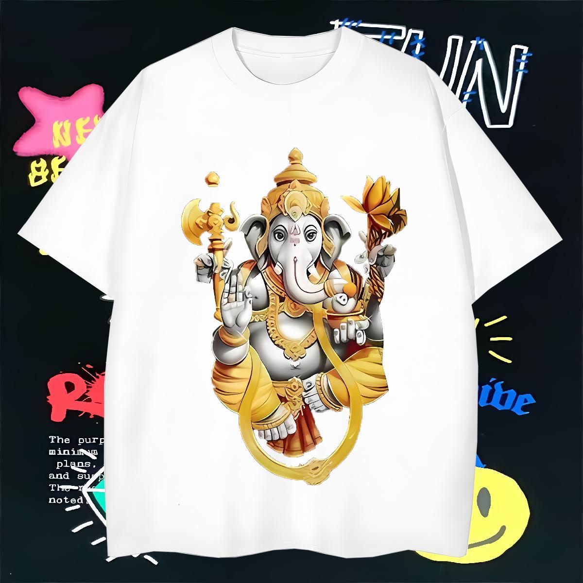 Comfortable T Shirt For Man 230g Cotton Ganesha Sports Casual Anime Round Neck Short Sleeve Men Tshirts Fashion Designer Polos