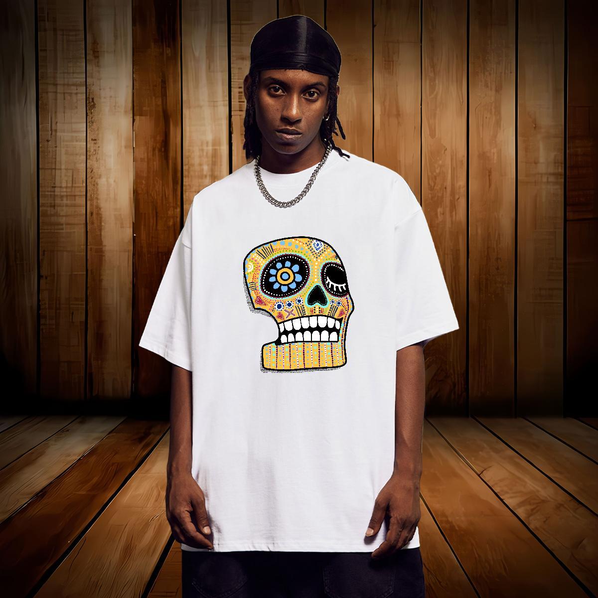 Soft Mens T Shirts 230g 100% Cotton skull Casual Beach Oversized Short Sleeve Soft Tshirts Brand Tops Tees